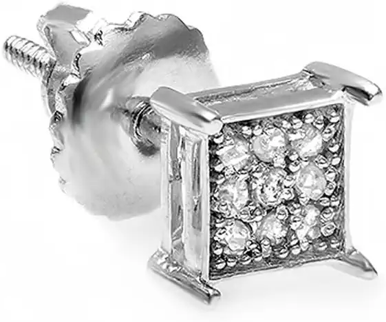 0.04 Carat Round Diamond 4.5mm Hip Hop Iced-Out Square Micro Pave Stud Earring