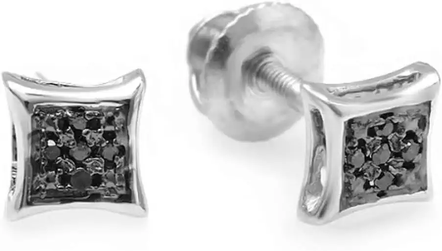 0.05 Carat Black Diamond Micro Pave Kite-Shaped Hip Hop Stud Earrings