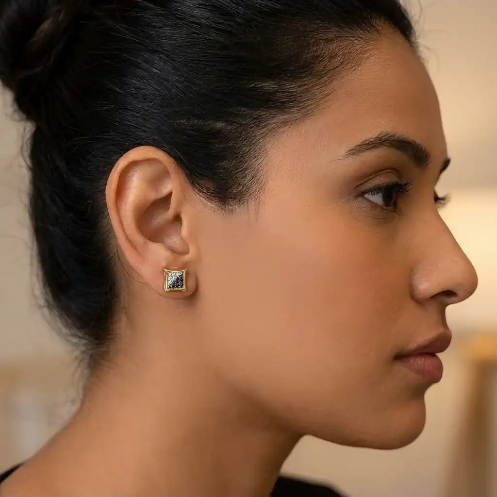 0.05 Carat Black & White Diamond 8.4mm Micro Pave Kite Hip Hop Stud Earring