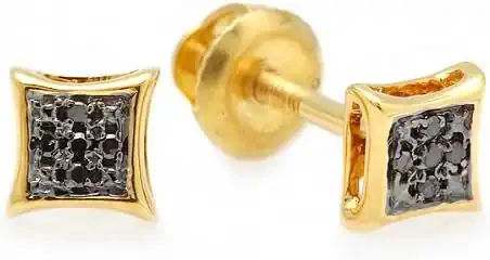 0.05 Carat Round Black Diamond 6.5mm Micro Pave Kite Shape Hip Hop Iced Out Studs in Yellow Plated Sterling Silver​