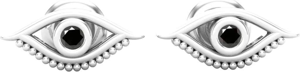 0.05 carat round black diamond evil eye solitaire stud earrings in sterling silver