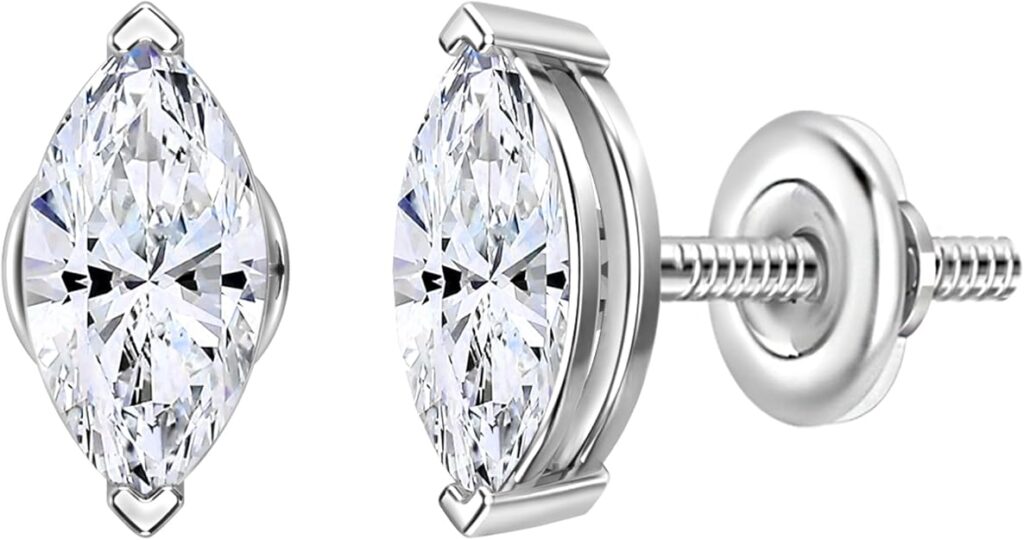 1.00 Cttw Marquise Cubic Zirconia V-Prong Solitaire Stud Earrings for Women in 925 Sterling Silver​