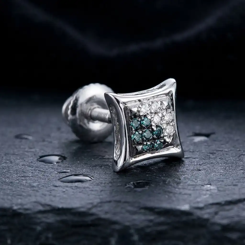 Dazzlingrock kite shape hip hop diamond stud earring with blue and white diamonds in sterling silver