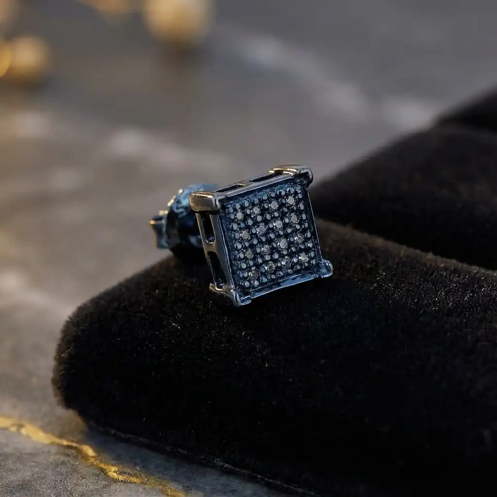 Dazzlingrock square blue diamond hip hop stud earring in blue plated sterling silver