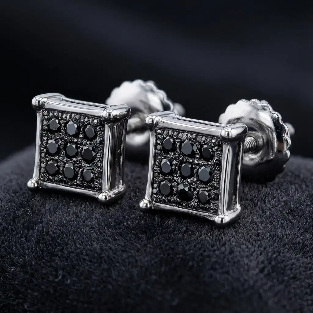 Dazzlingrock round black diamond hip hop stud earrings in black-plated sterling silver, 6.09mm