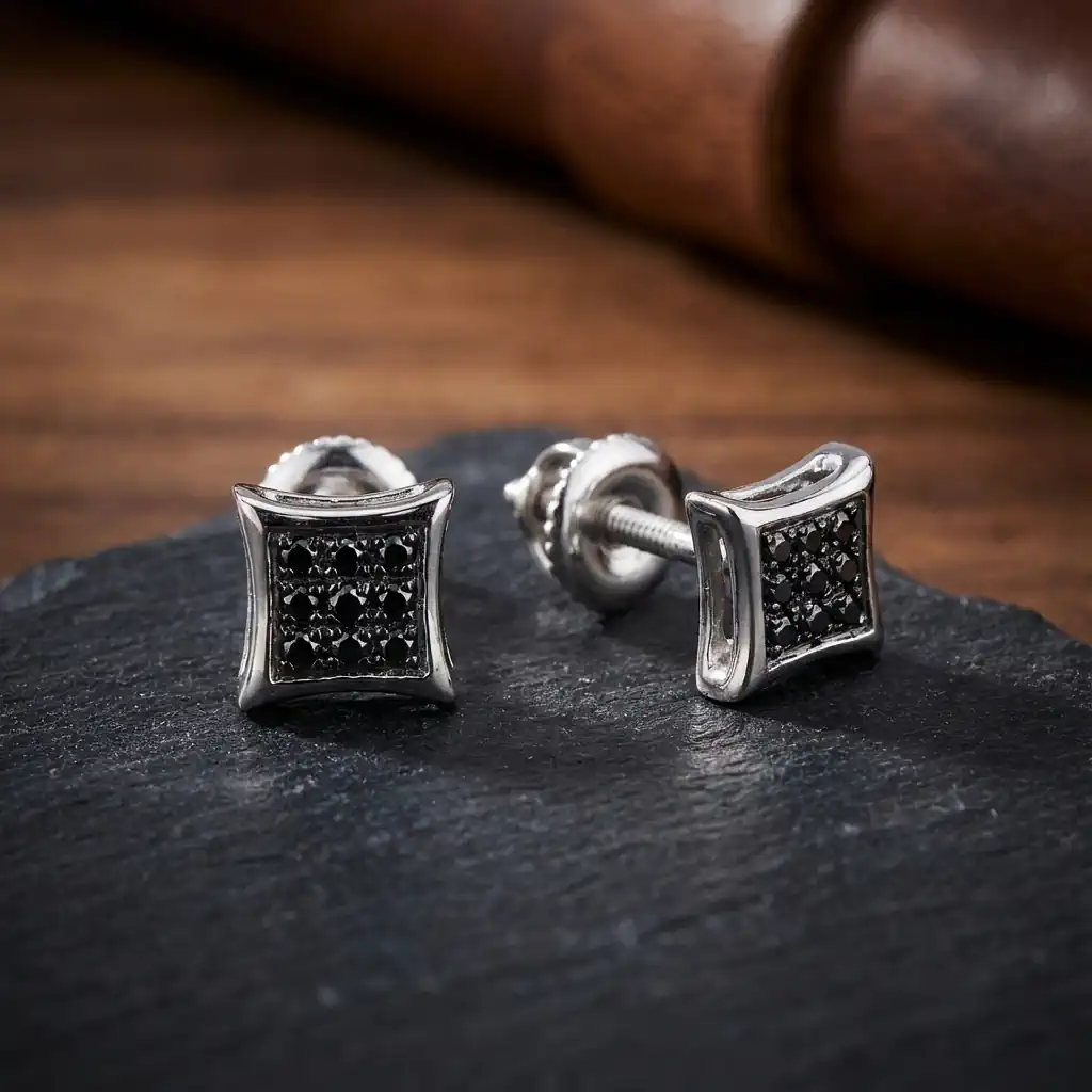 Dazzlingrock 4.3mm kite-shaped black diamond micro pave stud earring in sterling silver