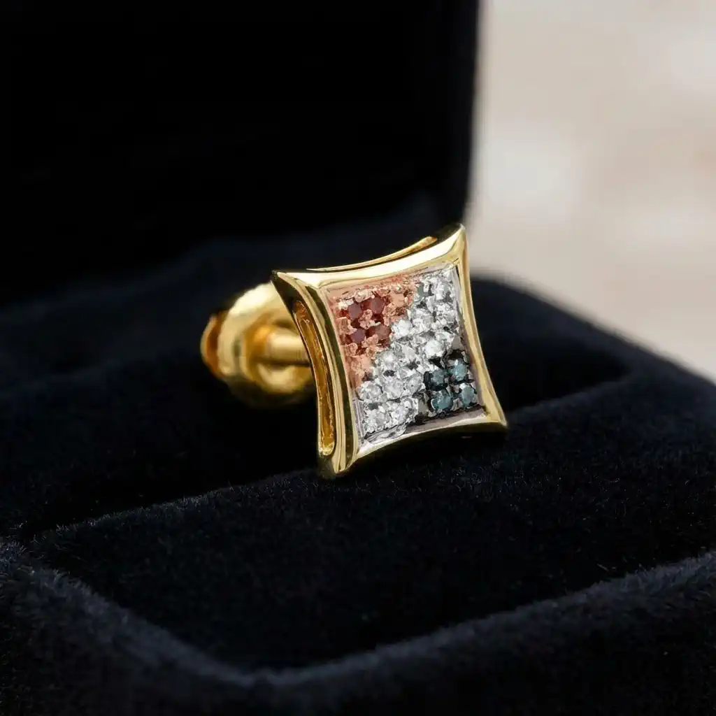 Dazzlingrock 11mm round micro pave stud earring with blue, red, and white diamonds in sterling silver