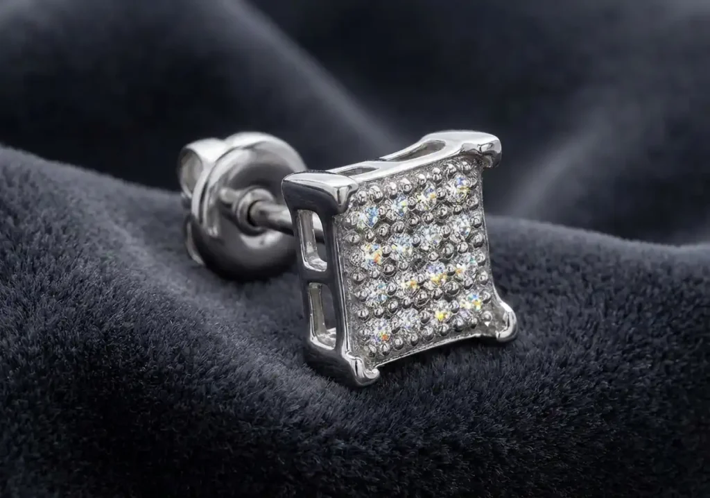 Dazzlingrock 4.5mm square white diamond stud earring with V-prong setting in sterling silver