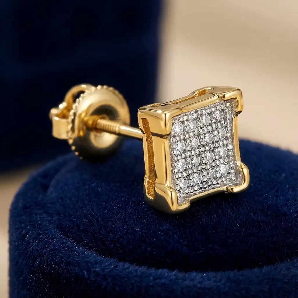 Dazzlingrock 5.5mm square white diamond stud earring in yellow-plated sterling silver with micro pave setting