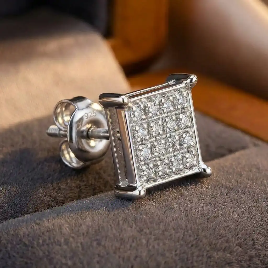 Dazzlingrock 8mm square white diamond stud earring in 925 sterling silver