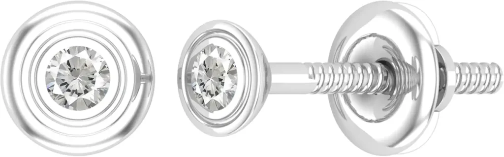 Round lab-created white sapphire bezel set solitaire stud earrings for women in 925 sterling silver
