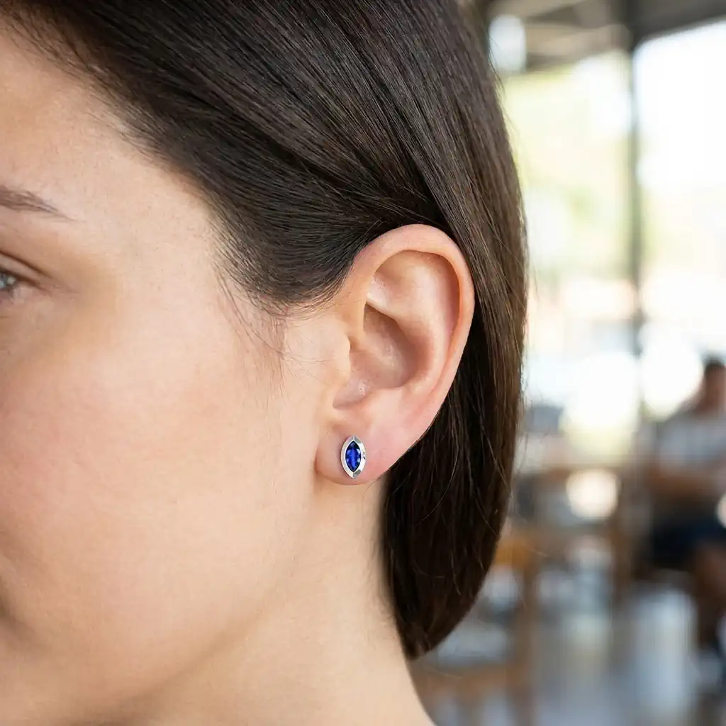 Round 4x2mm marquise lab-created gemstone solitaire bezel style stud earrings for women in 925 sterling silver