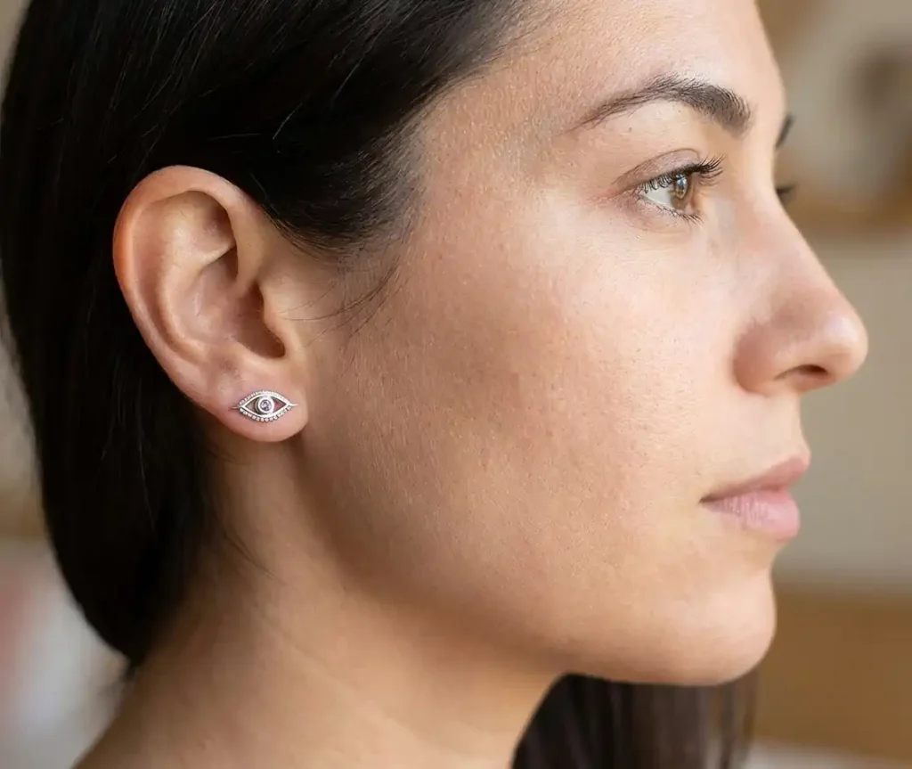 Round Amethyst Evil Eye Solitaire Stud Earrings​