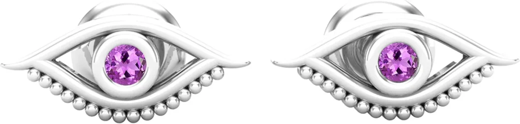 Round Amethyst Evil Eye Solitaire Stud Earrings​