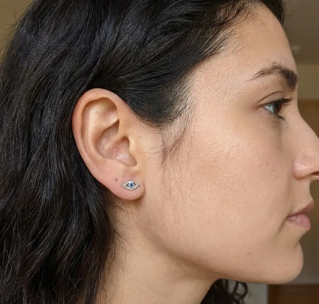 Round Blue Sapphire Evil Eye Solitaire Stud Earrings