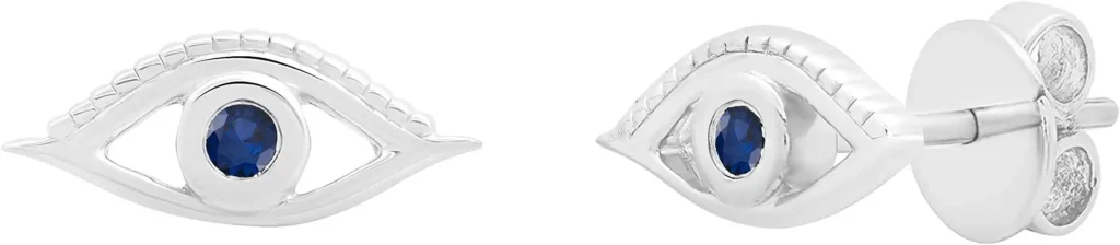 Round Blue Sapphire Evil Eye Solitaire Stud Earrings