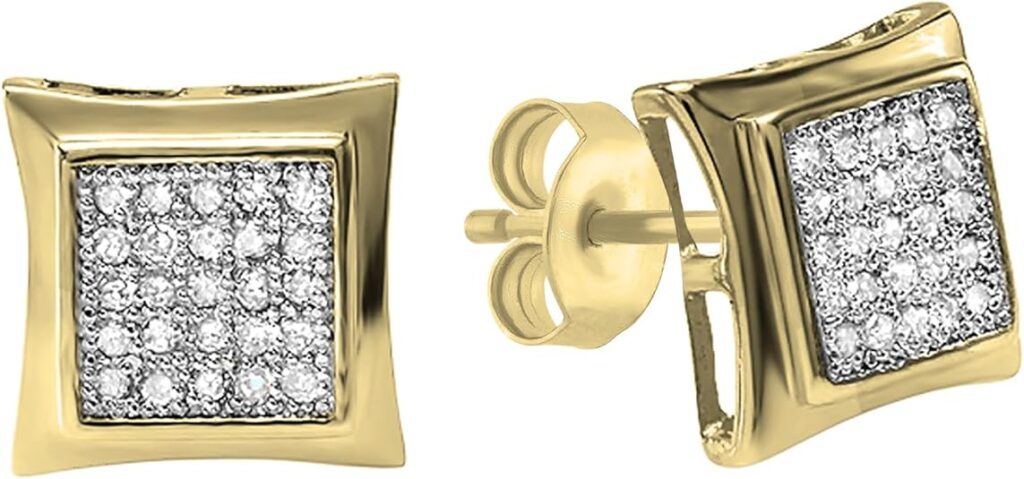 round white diamond kite-shape hip hop iced-out stud earrings in sterling silver