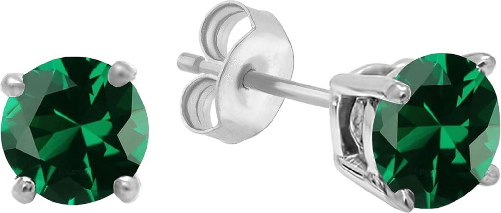 5.5mm round lab created gemstone solitaire stud earrings in 925 sterling silver