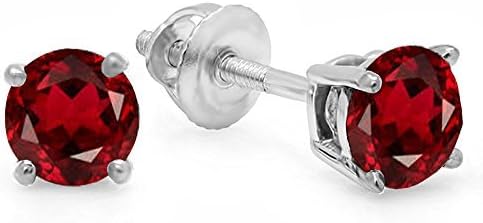 5mm round cut garnet solitaire stud earrings in sterling silver