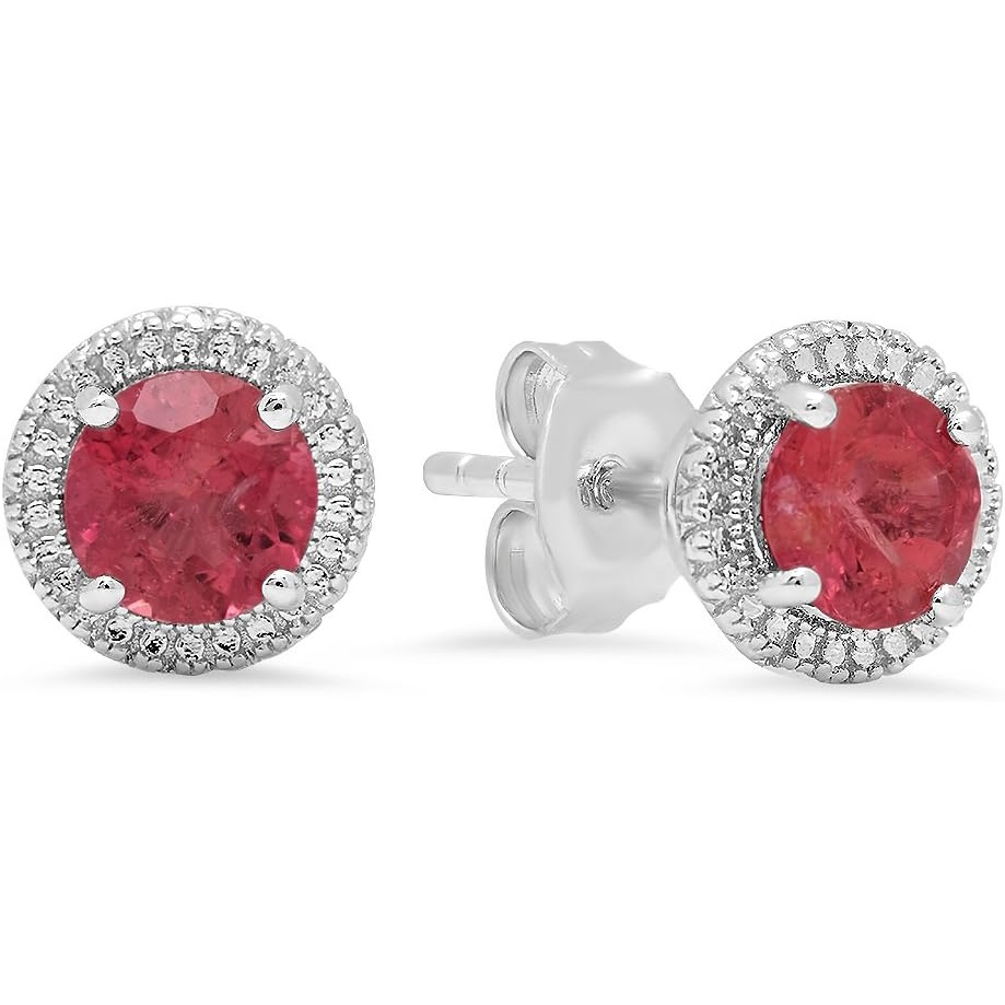 5mm round pink tourmaline solitaire stud earrings in sterling silver
