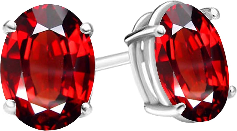 6x4mm oval gemstone solitaire stud earrings in solid gold