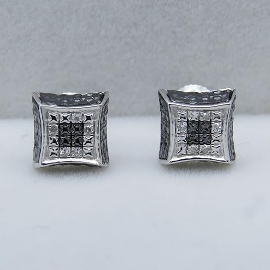 black and white diamond micro-pavé hip hop iced-out stud earrings in sterling silver