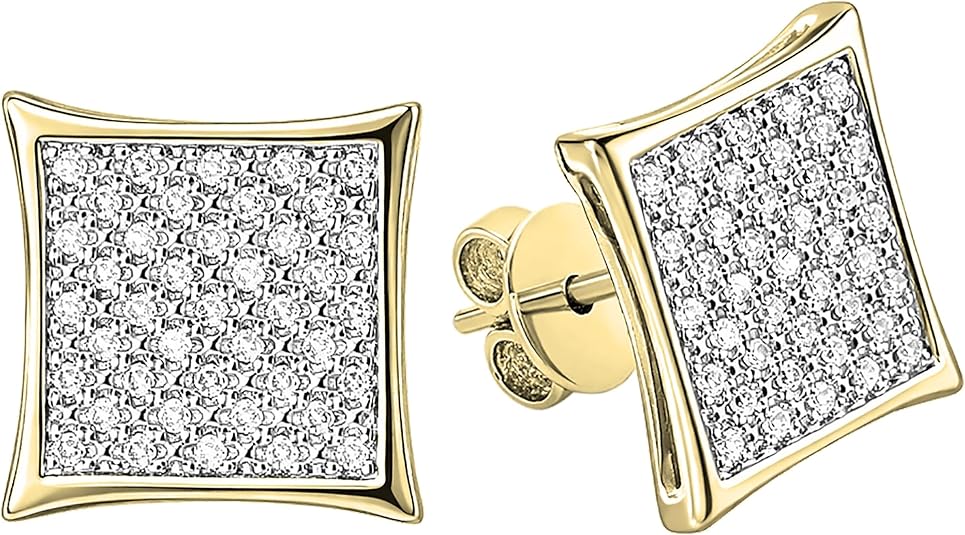 0.25ct Round White Diamond Kite Shaped Hip Hop Iced Out Stud in 925 Sterling Silver