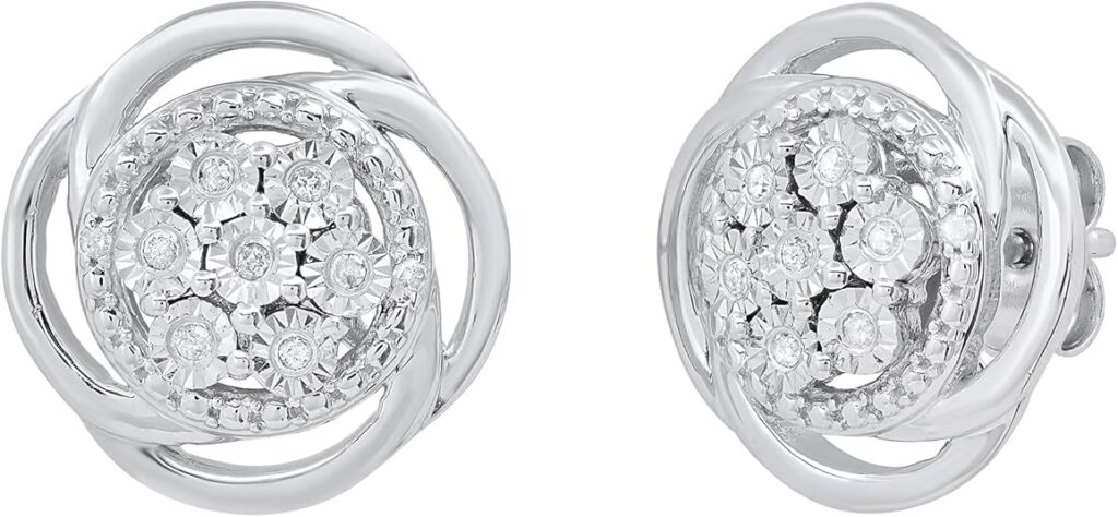 round white diamond swirl flower stud earrings in 925 sterling silver
