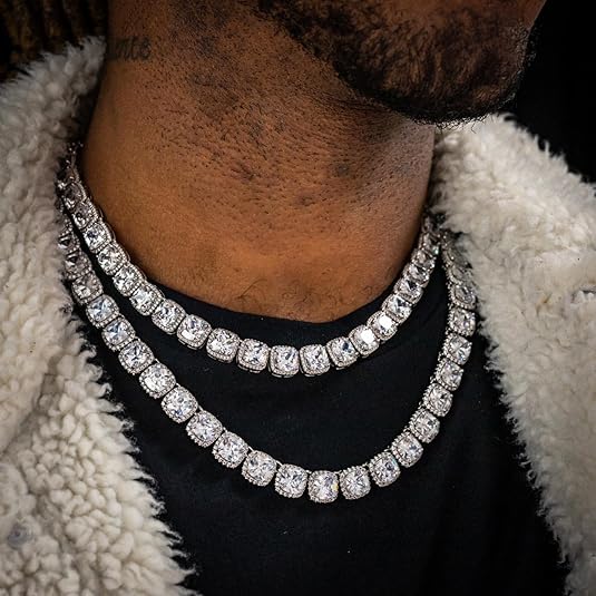 Man wearing 10mm Tennis Chain Iced-Out Gold-Plated Necklace