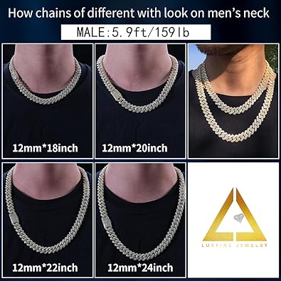 Man wearing 12mm Iced Out Cuban Link Chain Gold-Plated CZ Necklace