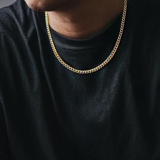 Man wearing 14K Gold-Plated Cuban Link Chain Necklace