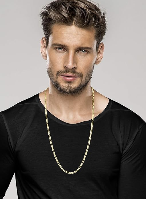 Man wearing 5mm Figaro Link Chain Gold-Plated Italian Necklace
