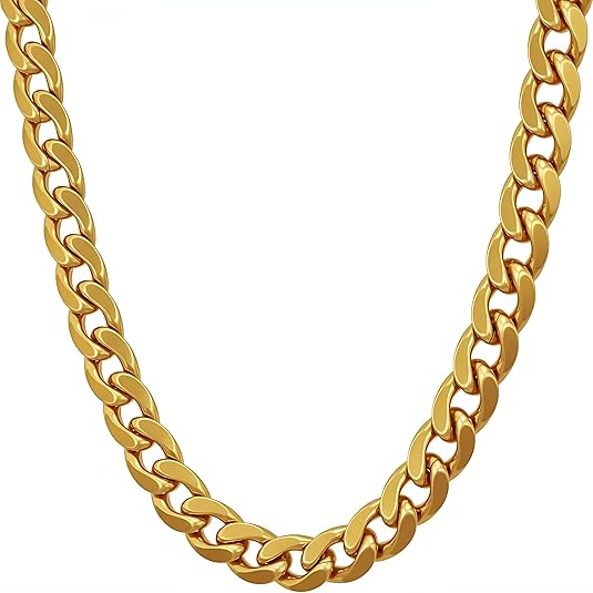 7mm Polished Cuban Link Chain Gold-Plated Necklace for Men