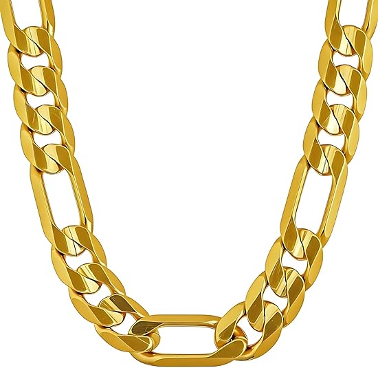 9mm Figaro Chain Gold-Plated Diamond-Cut Necklace for Men