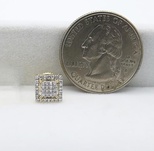 0.16ct Round White Diamond Square Hip Hop Iced Out Stud in 10K Solid Gold