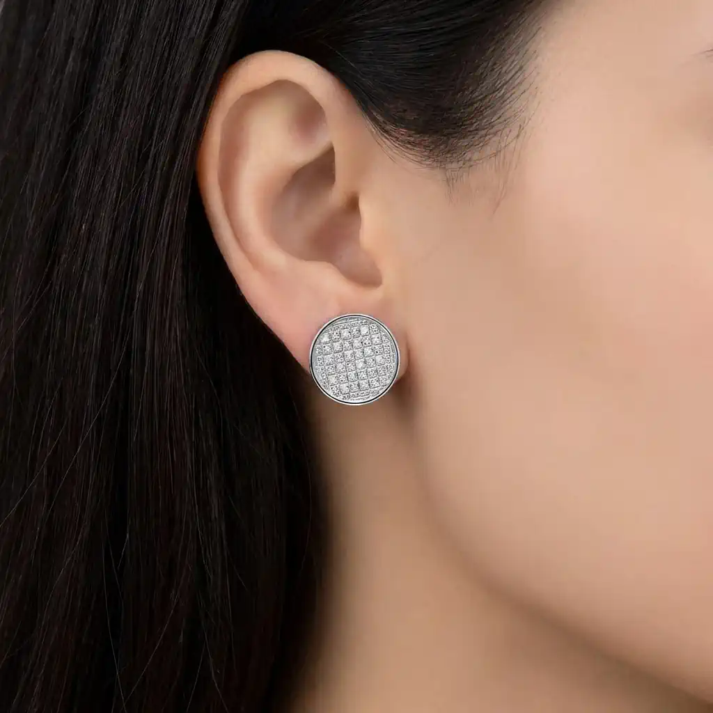 0.25ct White Diamond Circle Hip Hop Stud Earrings on Ear
