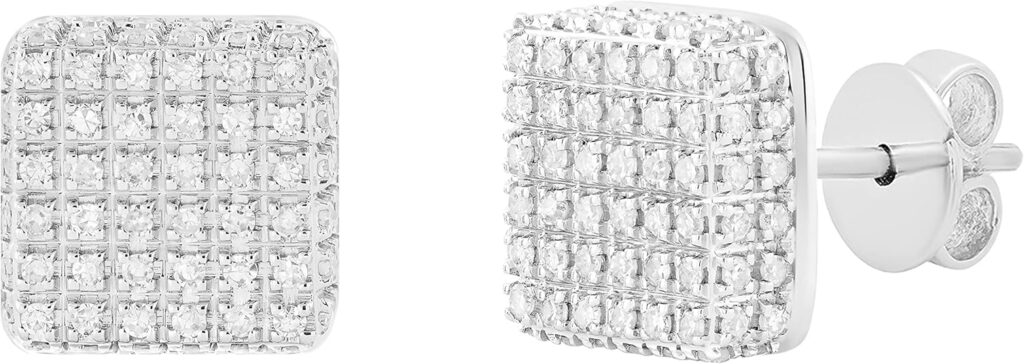 0.30ct Round White Diamond Dice Square Hip Hop Iced Out Stud in 925 Sterling Silver