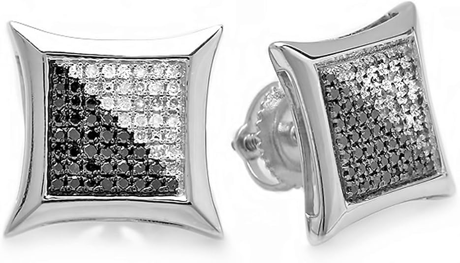 0.32ct Round Black & White Diamond Kite Shaped Hip Hop Iced Out Stud in 925 Sterling Silver