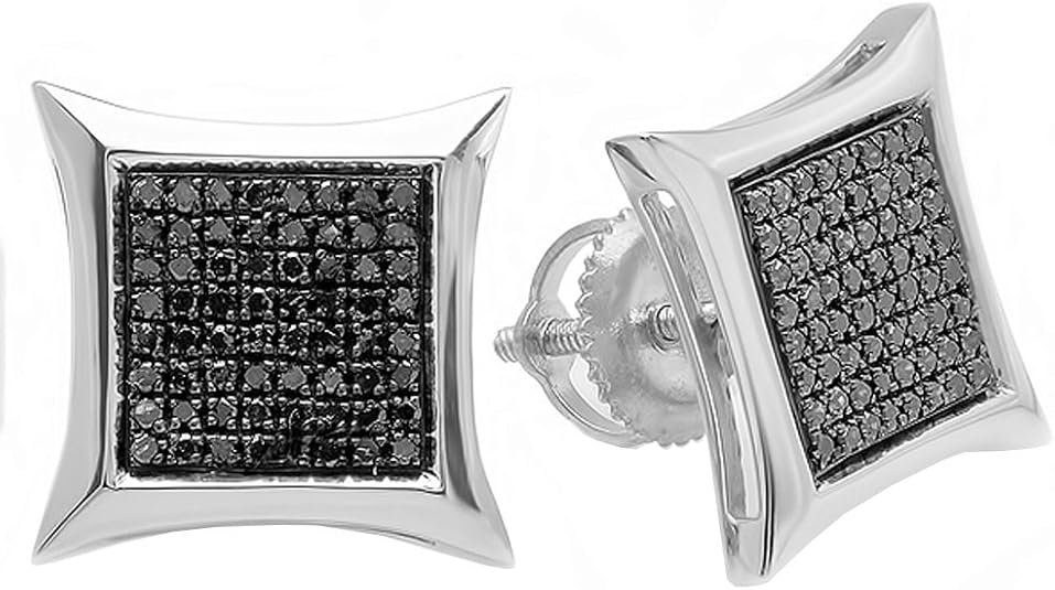 0.38ct Round Black Diamond Kite Shaped Hip Hop Iced Out Stud in 925 Sterling Silver