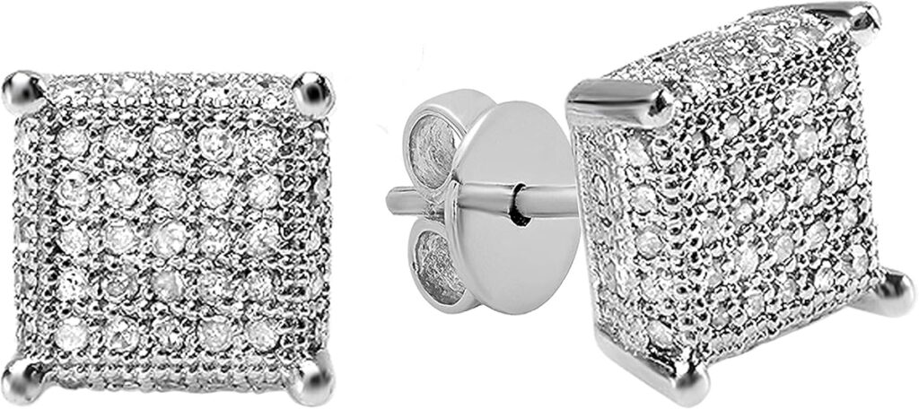 0.40ct Round White Diamond Dice Hip Hop Iced Out Stud in 925 Sterling Silver