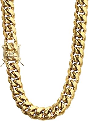 Heavy Miami Cuban Link Chain 14k Gold-Plated Stainless Steel 8mm-16mm Necklace