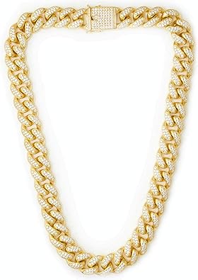 Iced Out Miami Cuban Link Chain Gold-Plated CZ Necklace for Men