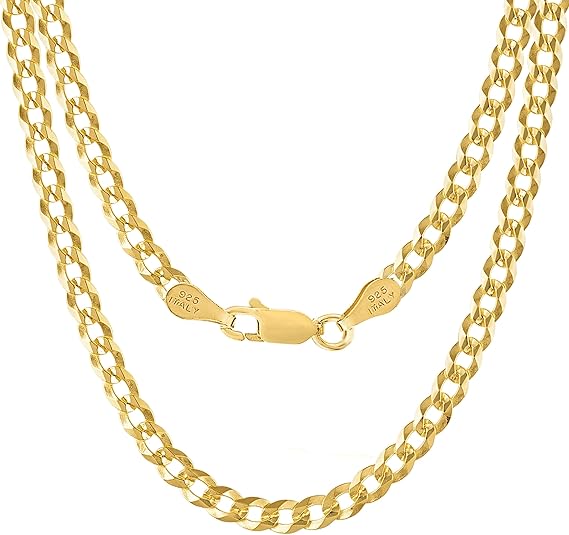 KISPER 5mm Cuban Link Chain Gold-Plated Sterling Silver Necklace for Men