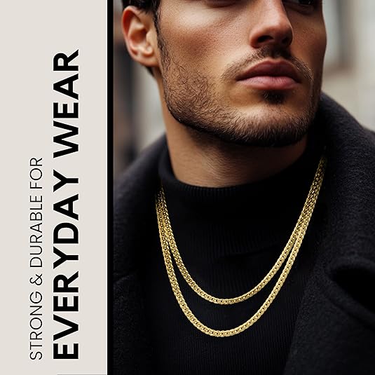 Man wearing KISPER 5mm Cuban Link Chain Gold-Plated Sterling Silver Necklace