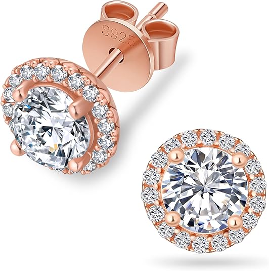 KRKC round moissanite stud earrings in white gold plated sterling silver