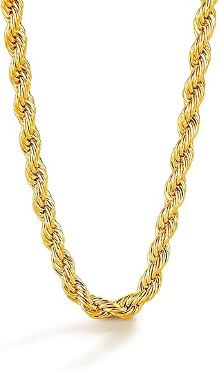 Twist Rope Chain Gold-Plated Sterling Silver Necklace for Men