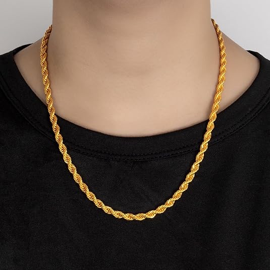 Man wearing Twist Rope Chain Gold-Plated Sterling Silver Necklace