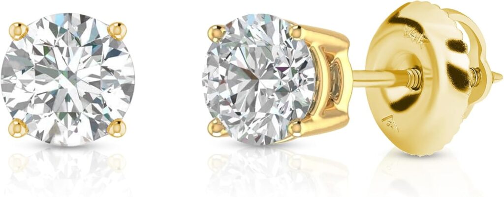 Amazon Essentials lab grown diamond solitaire stud earrings 14K gold IGI certified 4 prong round cut