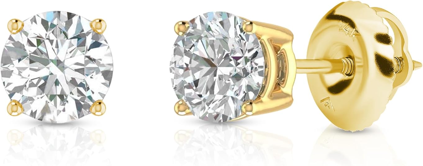 Amazon Essentials lab grown diamond solitaire stud earrings 14K gold IGI certified 4 prong round cut