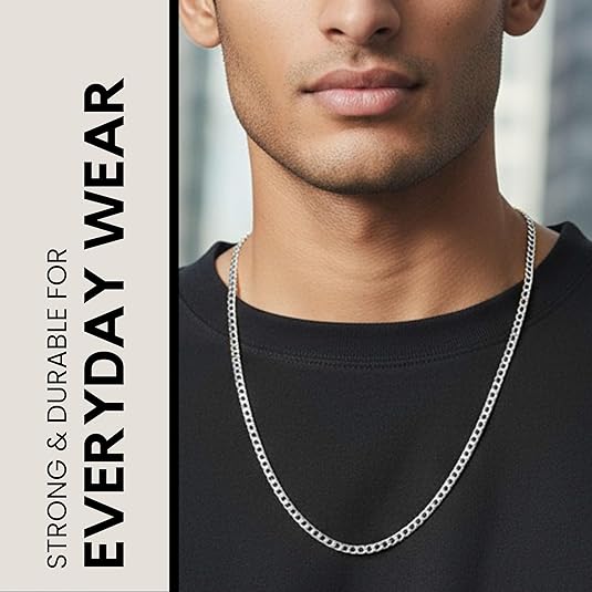 Dankadi 2.3mm sterling silver bead chain worn by model